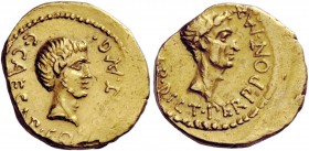 The Roman Republic 
 Imperatorial Issues 
 C. Caesar Octavianus and Julius Caesar. Aureus, Gallia Transalpina and Cisalpina 43, AV 8.11 g. C·CAESAR·...