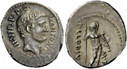 The Roman Republic 
 Imperatorial Issues 
 M. Antonius and P. Clodius. Denarius 42, AR 3.63 g. M.ANTONIVS – III·VIR·R·P·C· Bearded head of M. Antony...