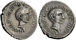 The Roman Republic 
 Imperatorial Issues 
 M. Aemilius Lepidus and C. Caesar Octavianus. Denarius, Italy 42, AR 3.80 g. LEPIDVS·PONT·MAX – III·V·R·P...