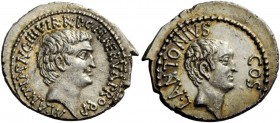 The Roman Republic 
 Imperatorial Issues 
 Marcus Antonius, Lucius Antonius and L. Cocceius Nerva. Denarius, mint moving with Marcus Antonius 41, AR...