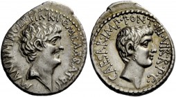 The Roman Republic 
 Imperatorial Issues 
 Denarius, mint moving with M. Antony 41, AR 3.90 g. M·ANT·IMP·AVG·III·VIR·R·P·C·M BARBAT ·Q·P Head of M. ...