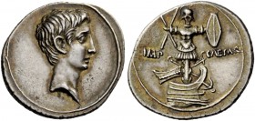 The Roman Empire 
 Octavian, 32 – 29 BC 
 Denarius, Brundisium or Roma 29-27 BC, AR 3.65 g. Bare head r. Rev. IMP – CAESAR Trophy set on prow; at ba...