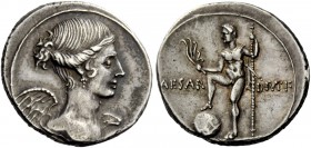 The Roman Empire 
 Octavian, 32 – 29 BC 
 Denarius, Brundisium or Roma 32-29 BC, AR 3.81 g. Diademed bust of Victory r. Rev. CAESAR – DIVI F Neptune...