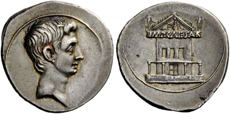 The Roman Empire 
 Octavian, 32 – 29 BC 
 Denarius, Brundisium and Roma (?) ci...