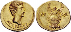 The Roman Empire 
 Octavian, as Augustus 27 BC – 14 AD 
 Aureus, Caesaraugusta 19-18 BC, AV 7.88 g. AVGVSTVS Bare head r. Rev. S·P· – Q·R Victory fa...