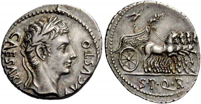 The Roman Empire 
 Octavian, as Augustus 27 BC – 14 AD 
 Denarius, Colonia Pat...