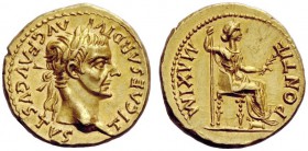 The Roman Empire 
 Tiberius, 14 – 37 
 Aureus, Lugdunum 14-37, AV 7.81 g. TI CAESAR DIVI – AVG F AVGVSTVS Laureate head r. Rev. PONTIF – MAXIM Pax-L...