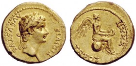 The Roman Empire 
 Tiberius, 14 – 37 
 Quinarius, Lugdunum 25-26, AV 3.93 g. TI DIVI F – AVGVSTVS Laureate head r. Rev. TR POT – XXXII Victory seate...