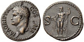 The Roman Empire 
 In the name of Agrippa 
 As after 37, Æ 10.39 g. M AGRIPPA L – F COS III Head l., wearing rostral crown. Rev. S – C Neptune, cloa...