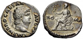 The Roman Empire 
 Nero augustus, 54 – 68 
 Denarius circa 67-68, AR 3.27 g. IMP NERO CAESAR – AVG P P Laureate head r. Rev. RO – MA Roma seated l. ...