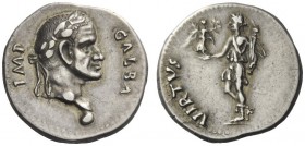 The Roman Empire 
 Galba, 68 – 69 
 Denarius, Tarraco (?) circa April to late 68, AR 3.62 g. GALBA – IMP Laureate head r. with globe at point of bus...