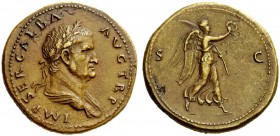 The Roman Empire 
 Galba, 68 – 69 
 Sestertius June 68, Æ 25.79 g. IMP SER GALBA – AVG TR P Oak-wreathed and draped bust r. Rev. S – C Victory aligh...