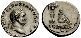 The Roman Empire 
 Vespasian, 69 – 79 
 Denarius 69-71, AR 3.30 g. IMP CAESAR VESPASIANVS AVG Laureate head r. Rev. Jewess seated r. on ground, in a...