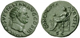 The Roman Empire 
 Vespasian, 69 – 79 
 Dupondius 71, Æ 12.95 g. IMP CAES VESPASIAN AVG COS III Radiate head r. Rev. CONCORDIA – AVGVSTI Concordia s...
