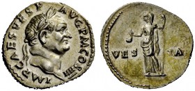 The Roman Empire 
 Vespasian, 69 – 79 
 Denarius 72-73, AR 3.58 g. IMP CAES VESP – AVG P M COS IIII Laureate head r. Rev. VES – TA Vesta standing l....