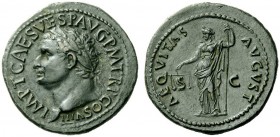 The Roman Empire 
 Titus augustus, 79 – 81 
 As 80-81, Æ 11.37 g. IMP T CAES VESP AVG P M TR P COS VIII Laureate head l. Rev. AEQVITAS – AVGVST / S ...