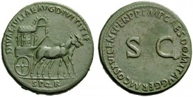 The Roman Empire 
 Julia Titi, daughter of Titus 
 Sestertius 92-94, Æ 26.09 g. DIVAE IVLIAE AVG DIVI TITI F Richly decorated carpentum drawn r. by ...