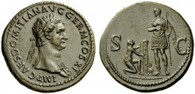 The Roman Empire 
 Domitian augustus, 81 – 96 
 Sestertius 85, Æ 27.41 g. IMP CAES DOMITIAN AVG GERM COS XI Laureate head r., with aegis. Rev. S – C...