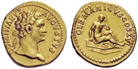 The Roman Empire 
 Domitian augustus, 81 – 96 
 Aureus 92-94, AV 7.57 g. DOMTIANVS – AVGVSTVS Laureate head r. Rev. GERMANICVS COS XVI Germania seat...