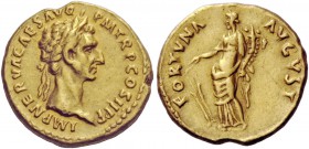 The Roman Empire 
 Nerva, 96 – 98 
 Aureus 96, AV 7.31 g. IMP NERVA CAES AVG – P M TR P COS II P P Laureate head r. Rev. FORTVNA – AVGVST Fortuna st...
