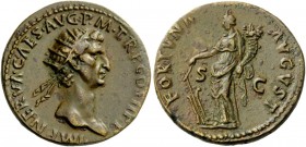The Roman Empire 
 Nerva, 96 – 98 
 Dupondius 96, Æ 14.14 g. IMP NERVA CAES AVG P M TR P COS II P P Radiate head r. Rev. FORTVNA – AVGVST Fortuna st...