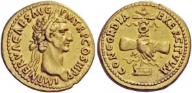 The Roman Empire 
 Nerva, 96 – 98 
 Aureus 97, AV 7.56 g. IMP NERVA CAES AVG – P M TR P COS III P P Laureate head r. Rev. CONCORDIA – EXERCITVM Clas...