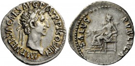 The Roman Empire 
 Nerva, 96 – 98 
 Denarius 97, AR 3.24 g. IMP NERVA CAES AVG P M TR P II COS III P P Laureate head r. Rev. SALVS – PVBLICA Salus s...