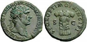 The Roman Empire 
 Trajan, 98 – 117 
 Dupondius circa 103-107, Æ 13.21 g. IMP CAES NERVAE TRAIANO AVG GER DAC P M TR P COS [V P] P Radiate head r. R...