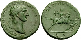 The Roman Empire 
 Trajan, 98 – 117 
 Sestertius 104/105-107, Æ 26.59 g. IMP CAES NERVAE TRAIANO AVG GER DAC P M TR P COS V P P Laureate bust r., dr...