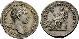 The Roman Empire 
 Trajan, 98 – 117 
 Denarius circa 106-107, AR 3.42 g. IMP TRAIANO AVG GER DAC P M TR P COS V P P Laureate head r., wearing aegis....