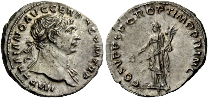 The Roman Empire 
 Trajan, 98 – 117 
 Denarius circa 108-109, AR 3.36 g. IMP T...