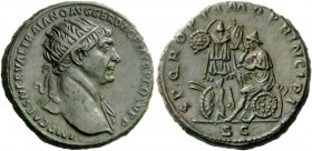 The Roman Empire 
 Trajan, 98 – 117 
 Dupondius circa 108-109/110, Æ 11.68 g. IMP CAES NERVAE TRAIANO AVG GER DAC P M TR P COS V PP Radiate bust r.,...