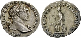 The Roman Empire 
 Trajan, 98 – 117 
 Denarius circa 110, AR 3.25 g. IMP TRAIANO AVG GER DAC P M TR P Laureate bust r., drapery on l. shoulder. Rev....