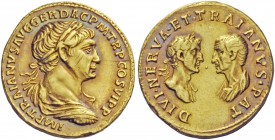 The Roman Empire 
 Trajan, 98 – 117 
 Aureus circa 112-113, AV 7.12 g. IMP TRAIANVS AVG GER DAC P M TR P COS VI P P Laureate, draped and cuirassed b...