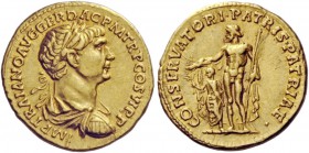 The Roman Empire 
 Trajan, 98 – 117 
 Aureus circa 113-114, AV 7.28 g. IMP TRAIANO AVG GER DAC P M TR P COS VI P P Laureate, draped and cuirassed bu...