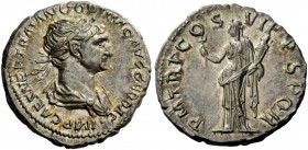 The Roman Empire 
 Trajan, 98 – 117 
 Denarius circa 114-116, AR 3.10 g. IMP CAES NER TRAIANO OPTIMO AVG GER DAC Laureate and draped bust r. Rev. P ...