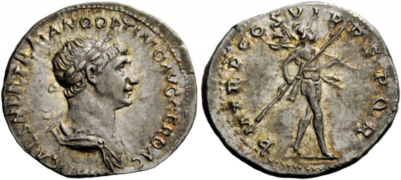 The Roman Empire 
 Trajan, 98 – 117 
 Denarius circa 114-116, AR 3.36 g. IMP C...
