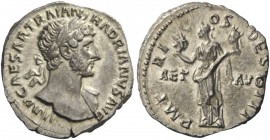 The Roman Empire 
 Hadrian, 117 – 134 
 Denarius 118, AR 3.42 g. IMP CAESAR TRAIAN HADRIANVS AVG Laureate bust r., drapery on l. shoulder. Rev. P M ...