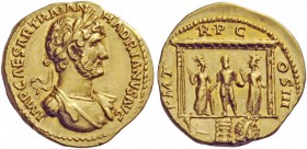 The Roman Empire 
 Hadrian, 117 – 134 
 Aureus 119-122, AV 7.25 g. IMP CAESAR TRAIAN – HADRIANVS AVG Laureate, draped and cuirassed bust r. Rev. P M...