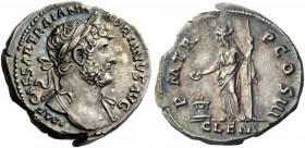 The Roman Empire 
 Hadrian, 117 – 134 
 Denarius 119-122, AR 3.37 g. IMP CAESAR TRAIAN H – ADRIANVS AVG Laureate bust r., with drapery on l. shoulde...