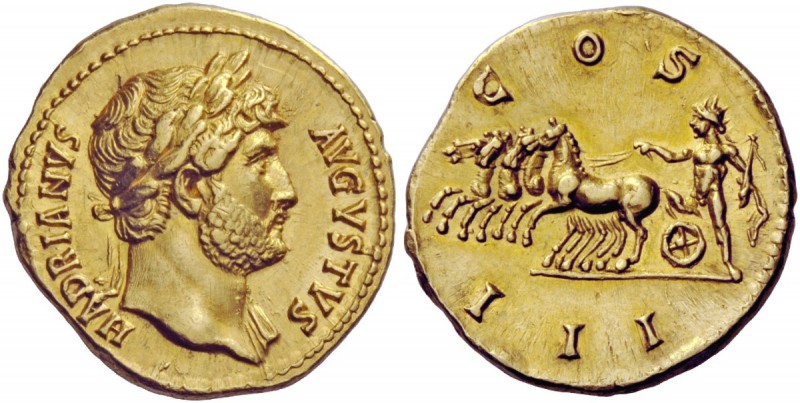 The Roman Empire 
 Hadrian, 117 – 134 
 Aureus 125-128, AV 6.97 g. HADRIANVS –...