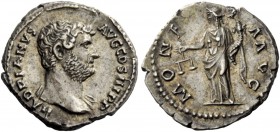The Roman Empire 
 Hadrian, 117 – 134 
 Denarius 134-138, AR 3.40 g. HADRIANVS – AVG COS III P P Bare head r., drapery on l. shoulder. Rev. MONE – T...