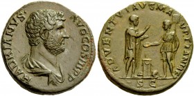 The Roman Empire 
 Hadrian, 117 – 134 
 Sestertius 134-138, Æ 24.71 g. HADRIANVS AVG COS III P P Bareheaded and draped bust r. Rev. ADVENTVI AVG MA ...