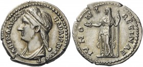 The Roman Empire 
 Sabina, wife of Hadrian 
 Denarius 128-136, AR 3.23 g. SABINA AVGVSTA – HADRIANI AVG Diademed and draped bust l. Rev. IVNO – NI –...