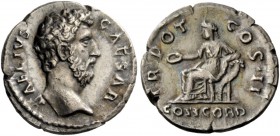 The Roman Empire 
 Aelius caesar, 136 – 138 
 Denarius 137, AR 2.88 g. AELIVS – CAESAR Bare head r. Rev. TR POT – COS II Concordia seated l. on thro...