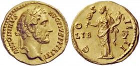 The Roman Empire 
 Antoninus Pius augustus, 138 – 161 
 Aureus 147-148, AV 7.45 g. ANTONINVS – AVG PIVS P P TR P XI Laureate bust r., with drapery o...