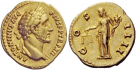 The Roman Empire 
 Antoninus Pius augustus, 138 – 161 
 Aureus 148-149, AV 7.10 g. ANTONINVS AVG – PIVS P P TR P XII Laureate head r., with drapery ...