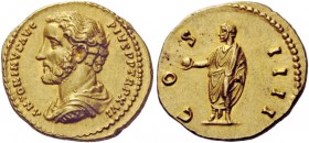 The Roman Empire 
 Antoninus Pius augustus, 138 – 161 
 Aureus 152-153, AV 7.28 g. ANTONINVS AVG – PIVS P P TR P XVI Draped, cuirassed and bareheade...