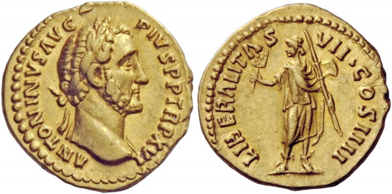 The Roman Empire 
 Antoninus Pius augustus, 138 – 161 
 Aureus 152-153, AV 7.2...