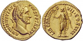 The Roman Empire 
 Antoninus Pius augustus, 138 – 161 
 Aureus 152-153, AV 7.28 g. ANTONINVS AVG – PIVS P P TR P XVI Laureate bust r., with drapery ...